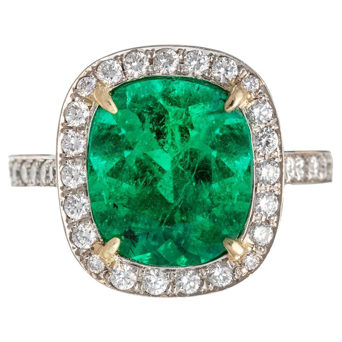 Shreve Crump Low Colombian Emerald Diamond Ring