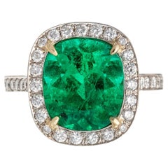 Shreve Crump Low Colombian Emerald Diamond Platinum Ring