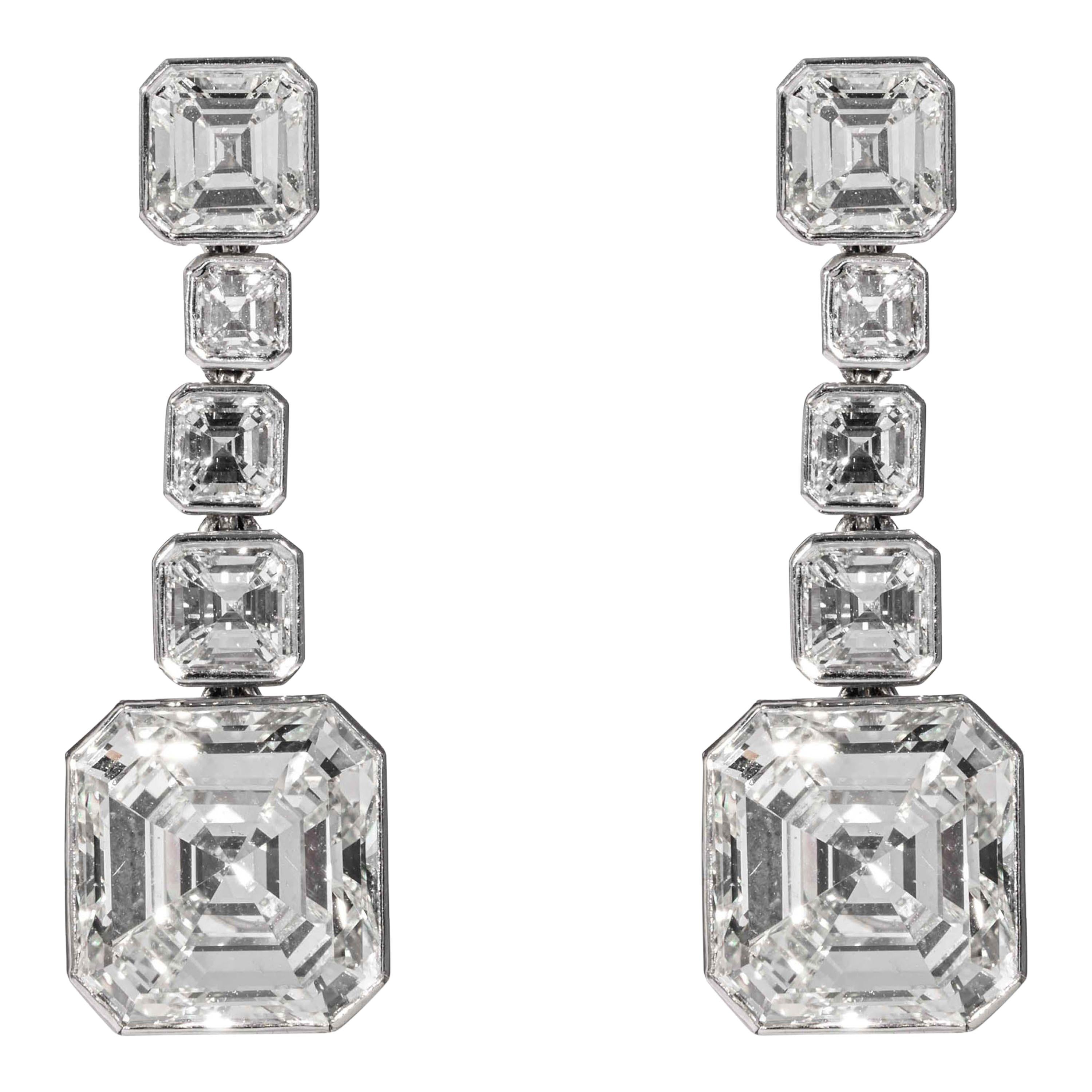 Shreve, Crump & Low GIA Certified 10.07 Carat Asscher Cut Diamond Drop Earrings