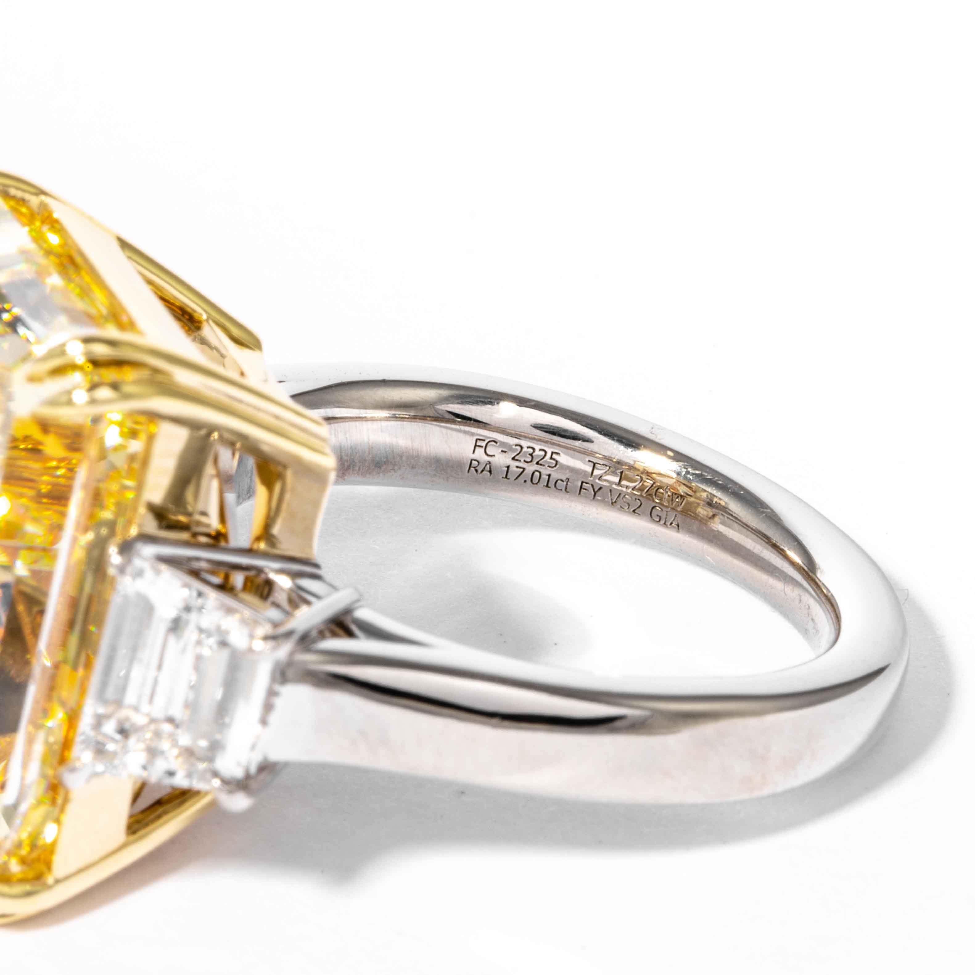 Shreve, Crump & Low GIA Certified 17.01 Carat Fancy Yellow Radiant Diamond Ring For Sale 1