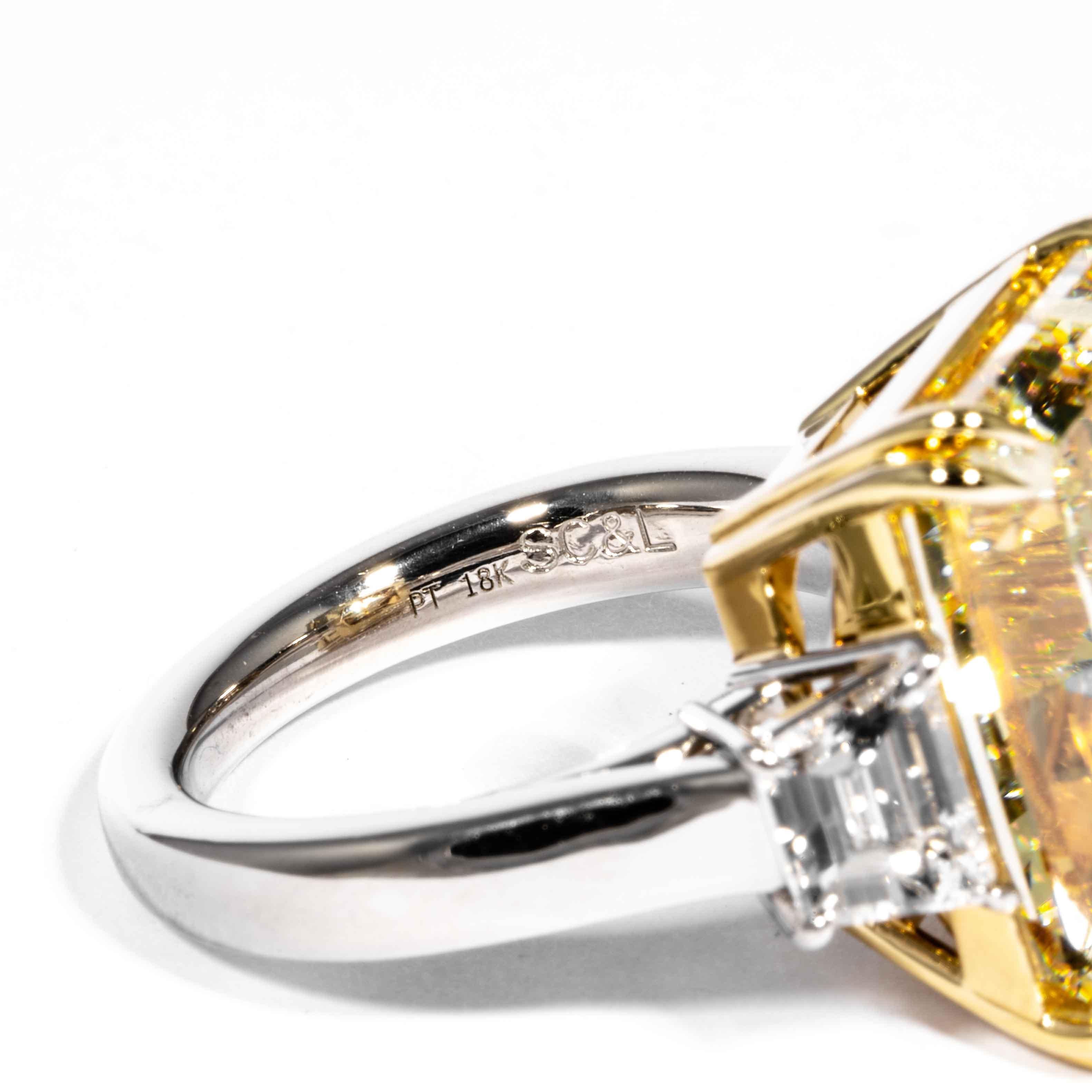 Shreve, Crump & Low GIA Certified 17.01 Carat Fancy Yellow Radiant Diamond Ring For Sale 2