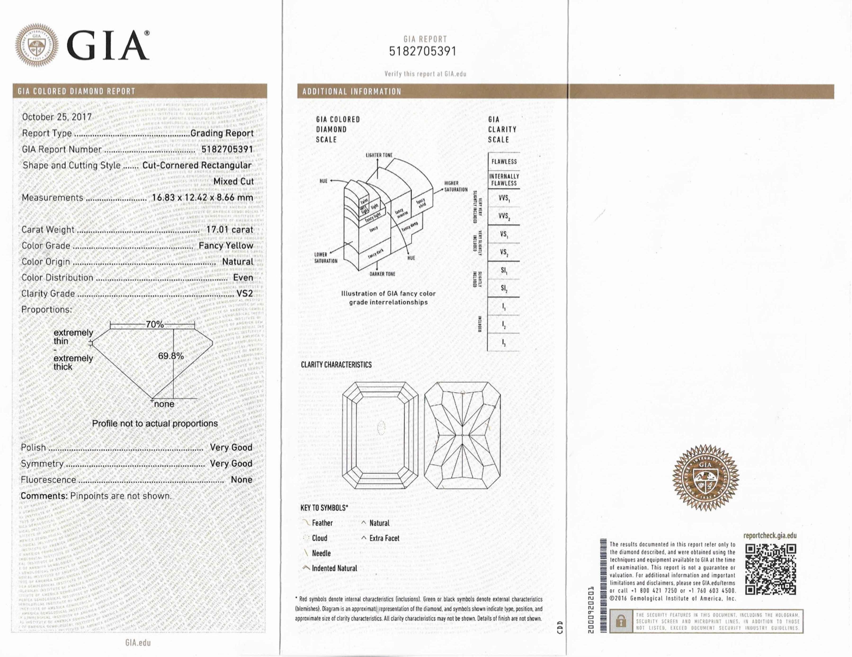 Shreve, Crump & Low GIA Certified 17.01 Carat Fancy Yellow Radiant Diamond Ring For Sale 4