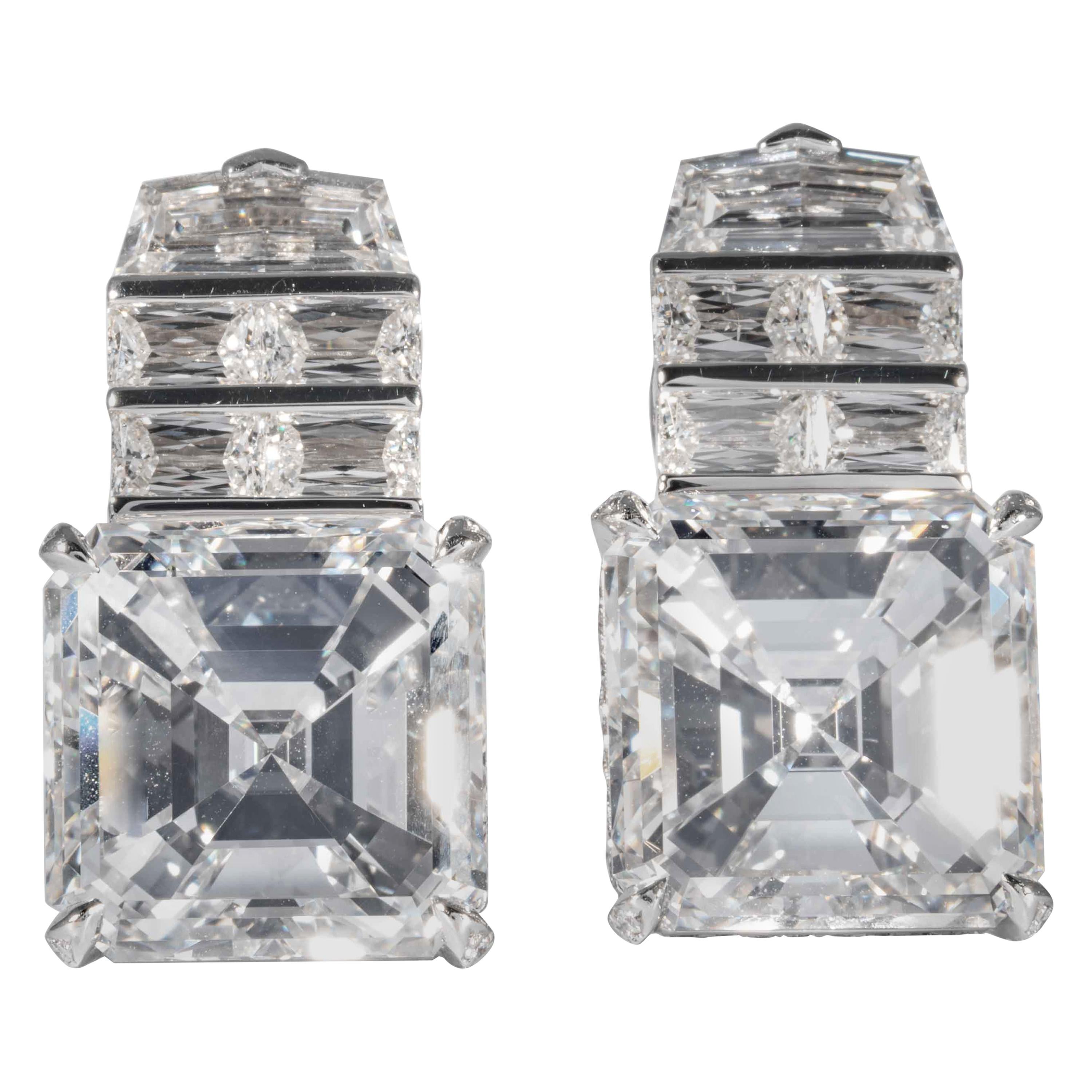 Shreve, Crump & Low GIA Certified 18.21 Carat Asscher Cut Diamond Drop Earrings For Sale