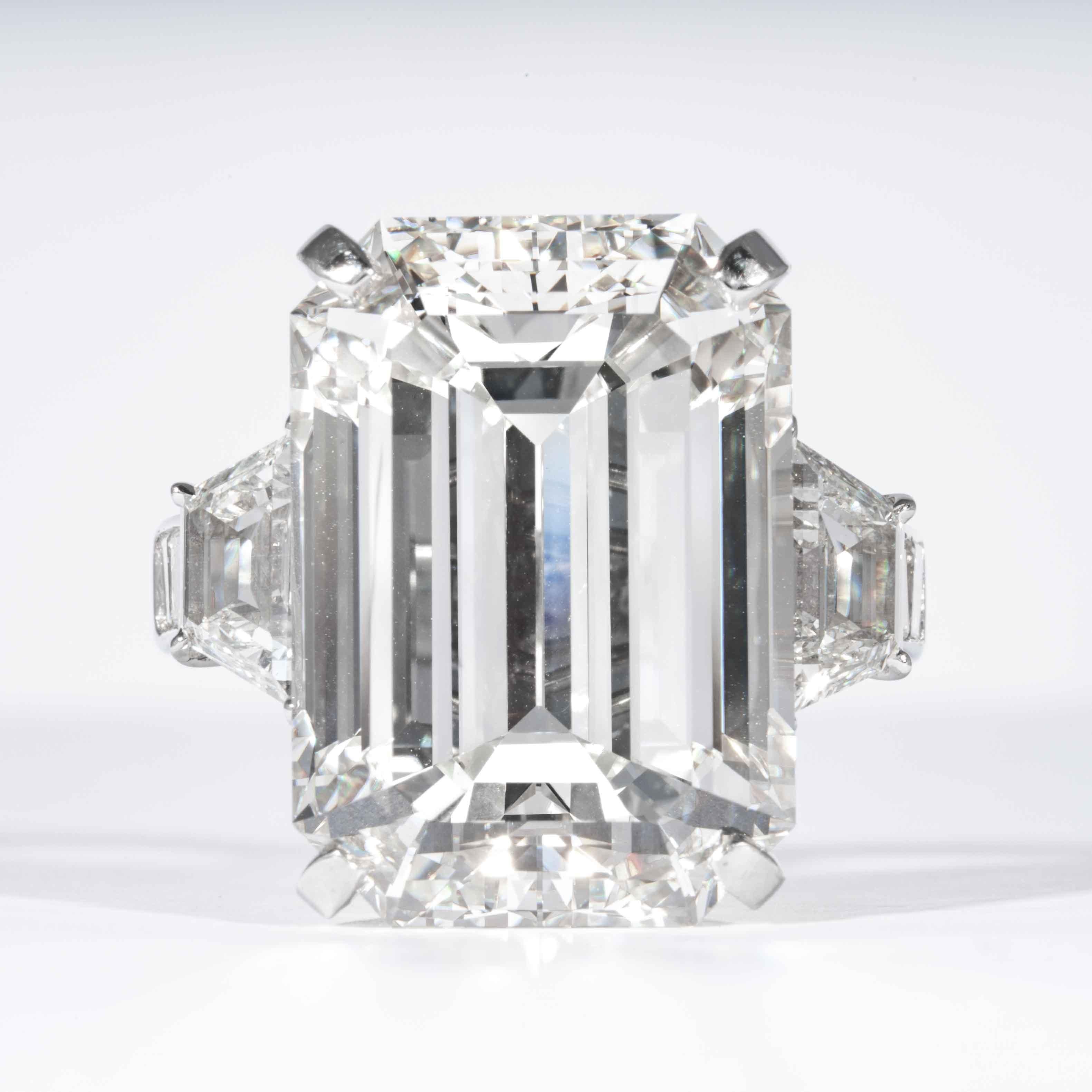 Shreve, Crump & Low is proud to offer this important and impressive 22.02 carat GIA certified J VS2 Emerald cut diamond ring. The ring consists of one emerald cut diamond weighing 22.02 carat accompanied by a GIA report No. 2155417953. The 22.02