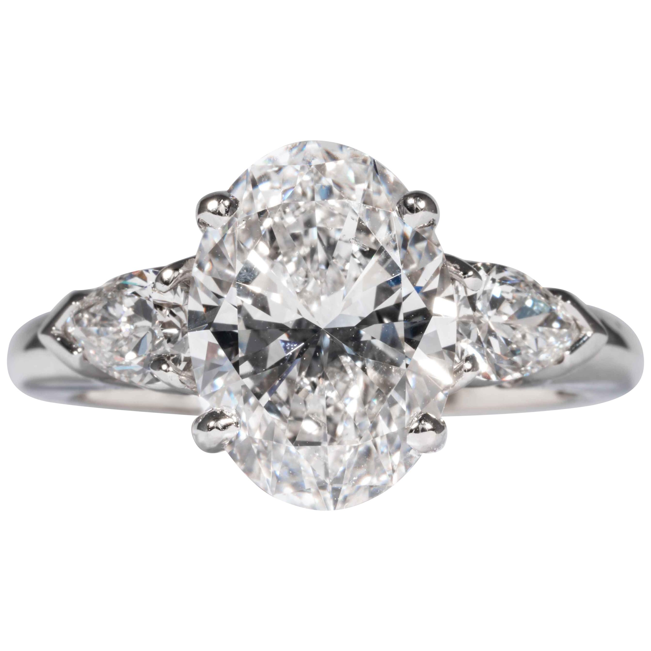 Shreve, Crump & Low GIA Certified 3.20 Carat D SI1 Oval Cut Diamond 3-Stone Ring