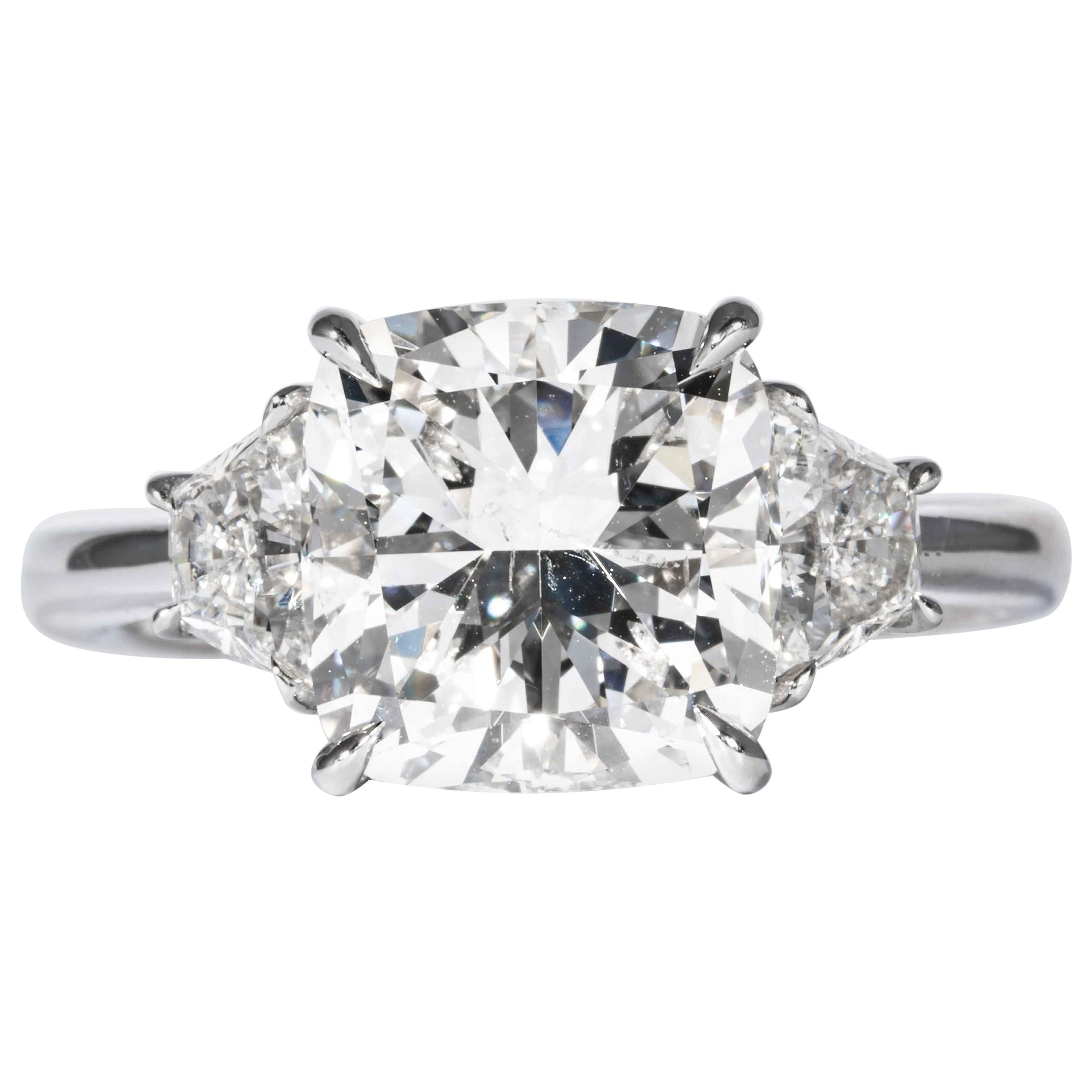 Shreve, Crump & Low GIA Certified 4.05 Carat G SI2 Cushion Cut Diamond Plat Ring