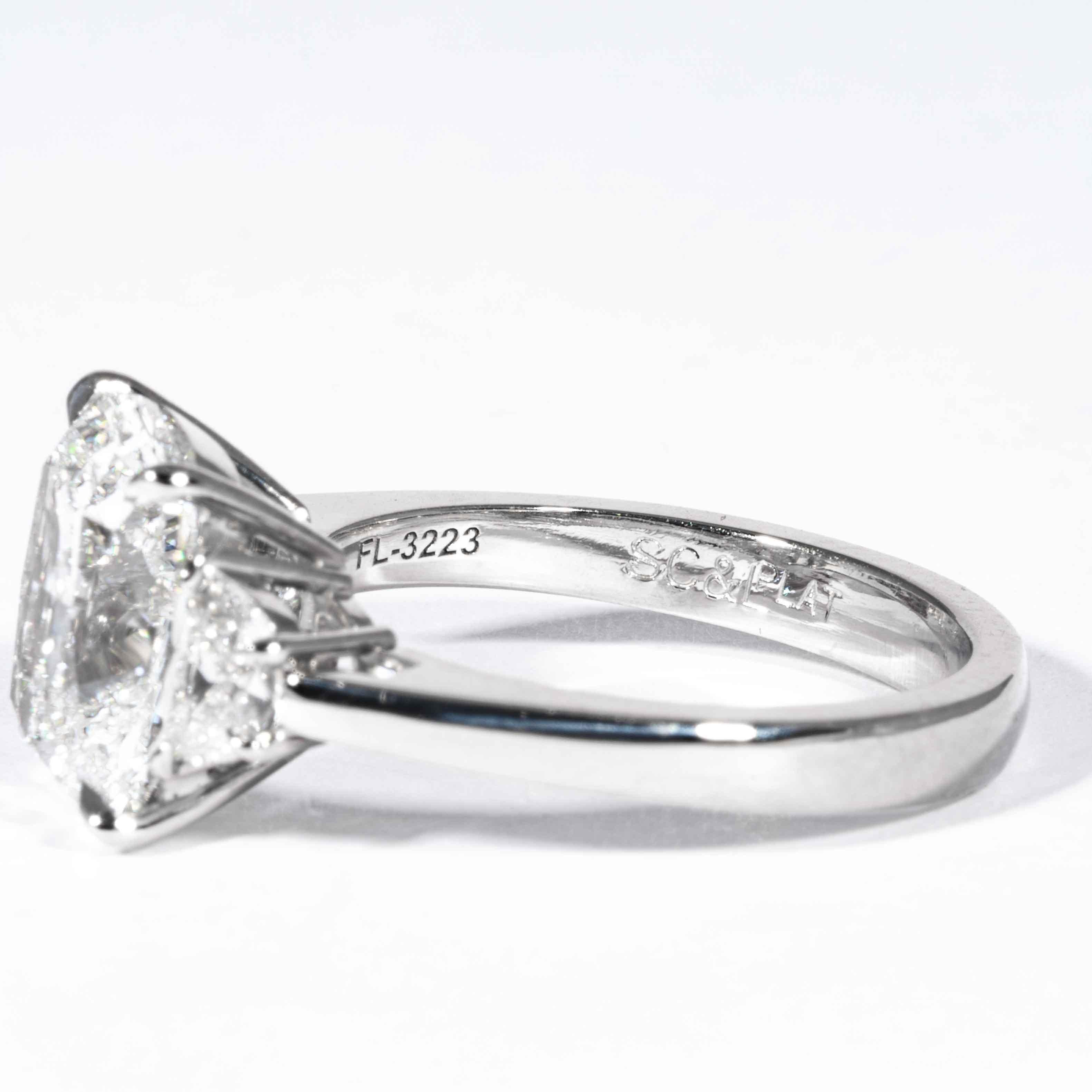 Shreve, Crump & Low GIA Certified 4.10 Carat E SI1 Cushion Cut Diamond Plat Ring 3