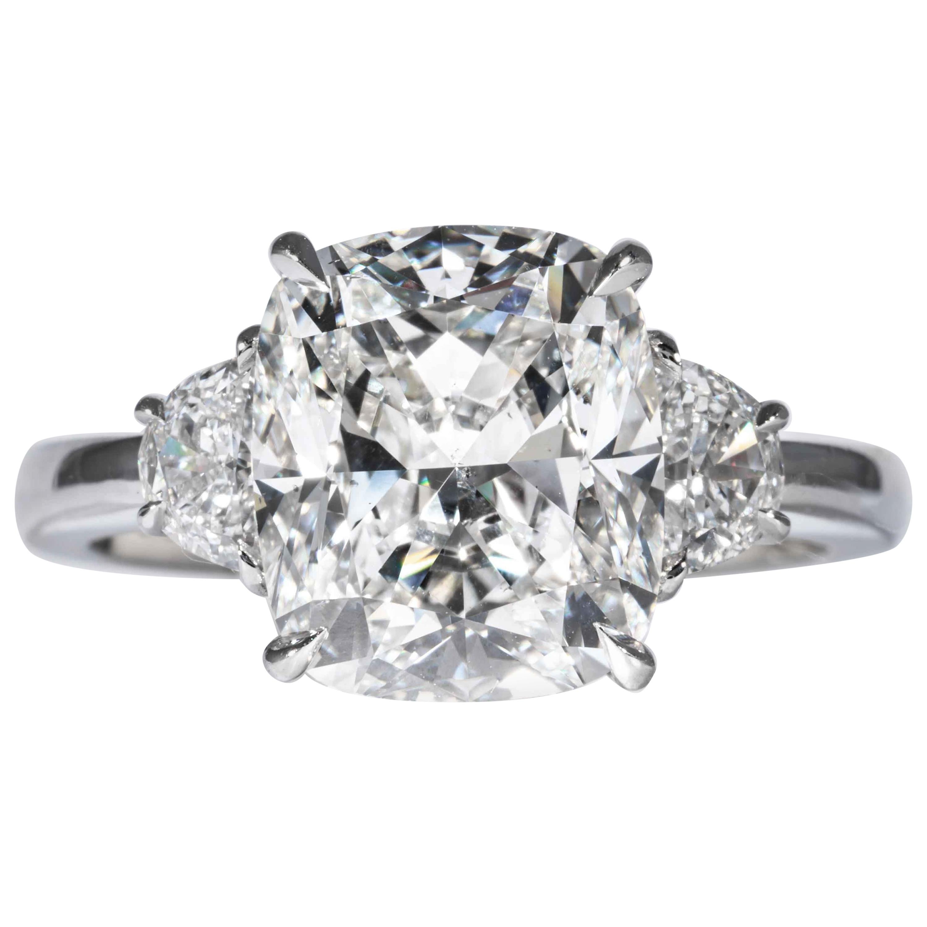 Shreve, Crump & Low GIA Certified 4.10 Carat E SI1 Cushion Cut Diamond Plat Ring
