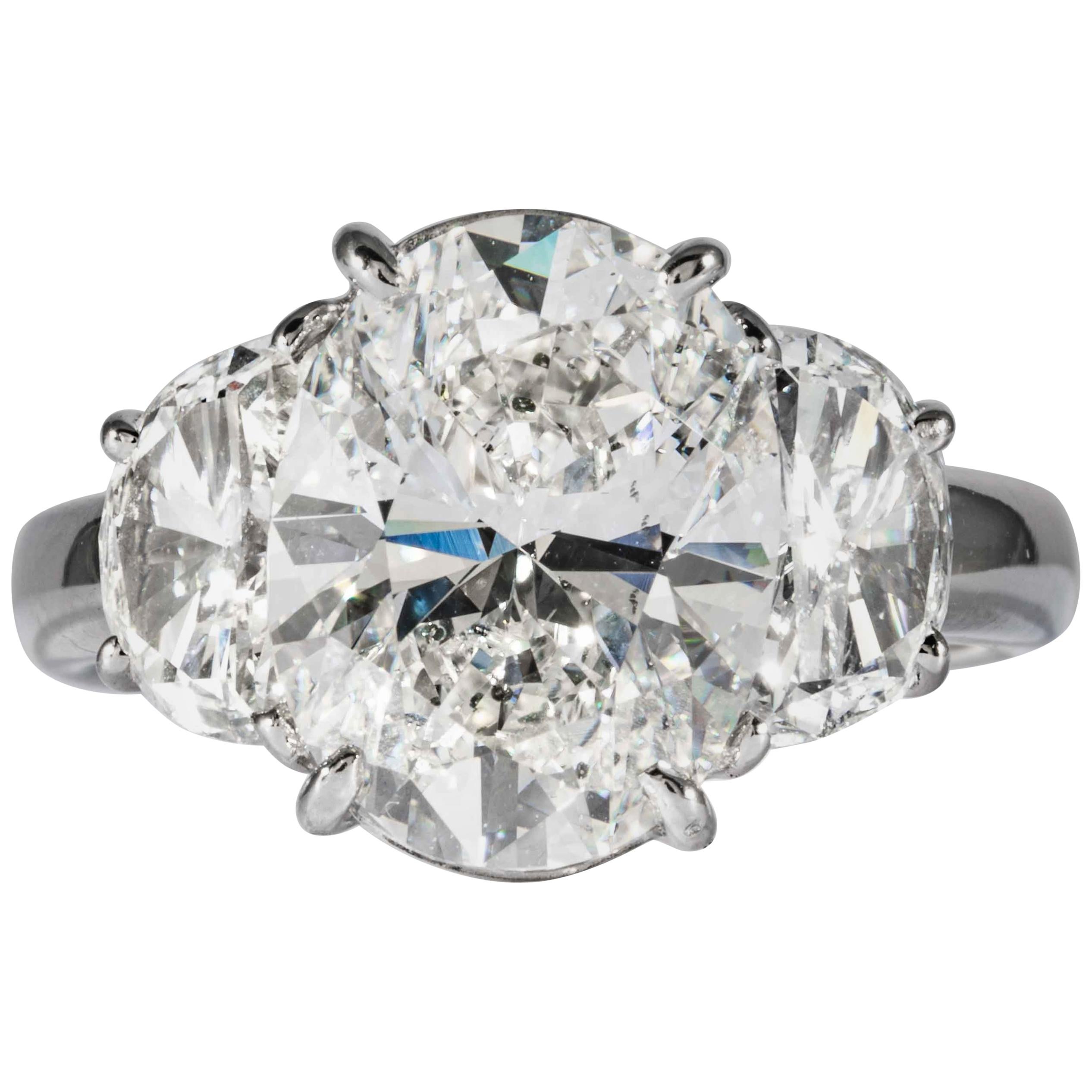 Shreve, Crump & Low GIA Certified 4.12 Carat G SI1 Oval Cut Diamond 3-Stone Ring