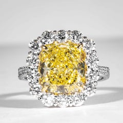Shreve, Crump & Low GIA Certified 4.74 Carat Fancy Intense Yellow Cushion Ring
