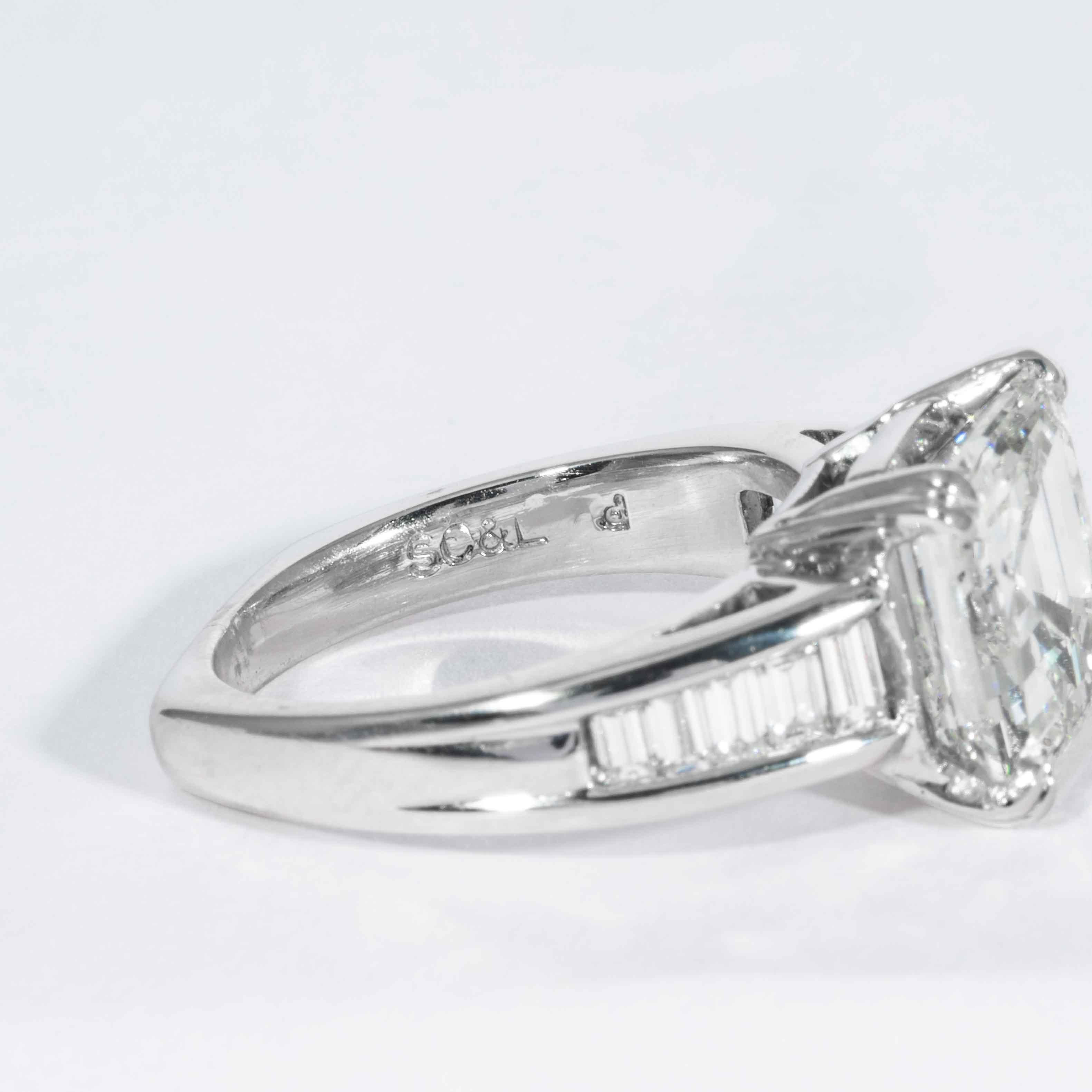 Square Cut Shreve, Crump & Low GIA Certified 5.01 Carat Square Emerald Cut Diamond Ring For Sale