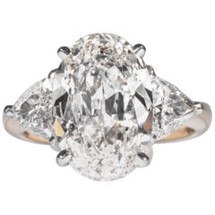 Bague à trois pierres Shreve, Crump & Low avec diamant taille ovale 5,03 carats certifié GIA, H VS1