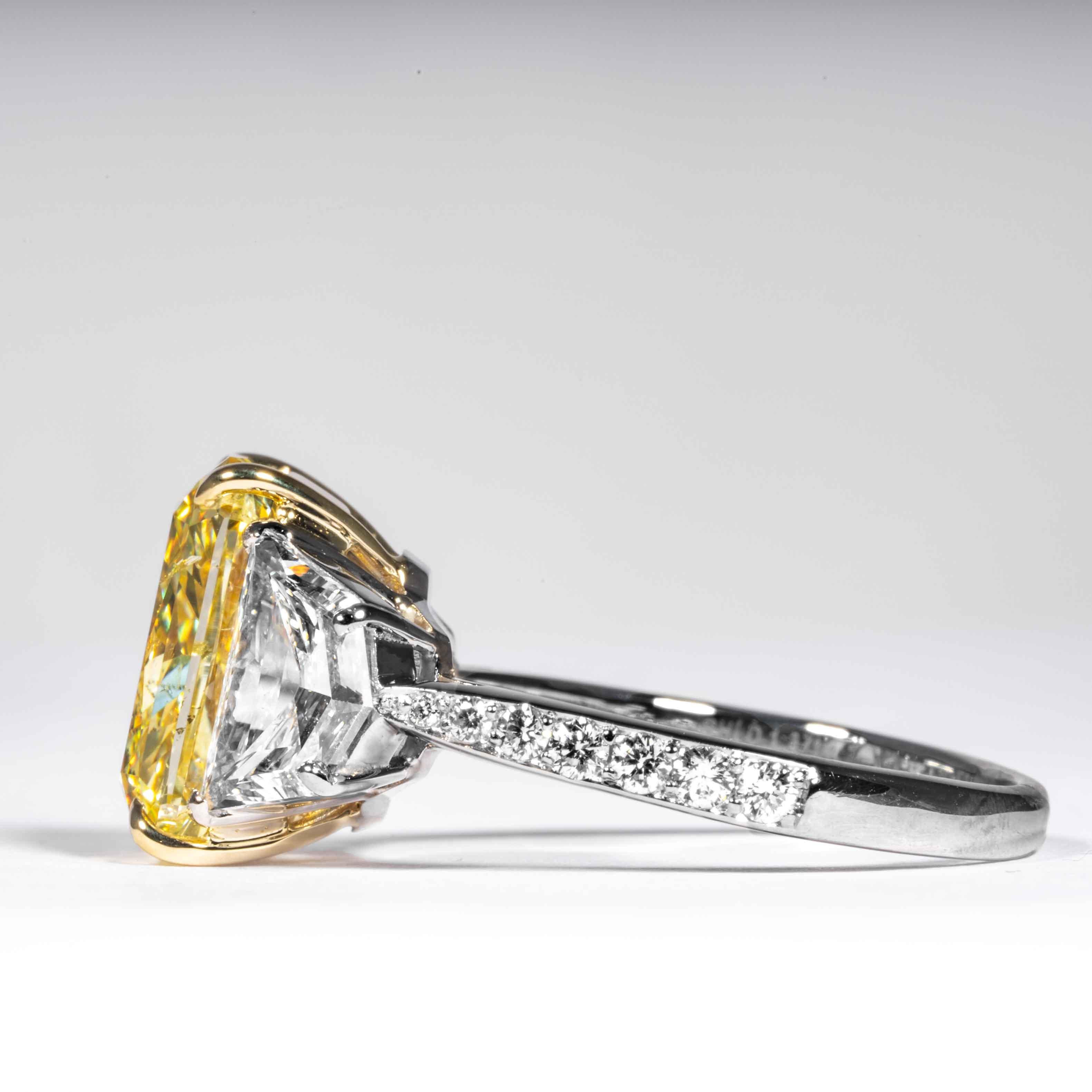Radiant Cut Shreve, Crump & Low GIA Certified 5.07 Carat Fancy Intense Yellow Diamond Ring For Sale
