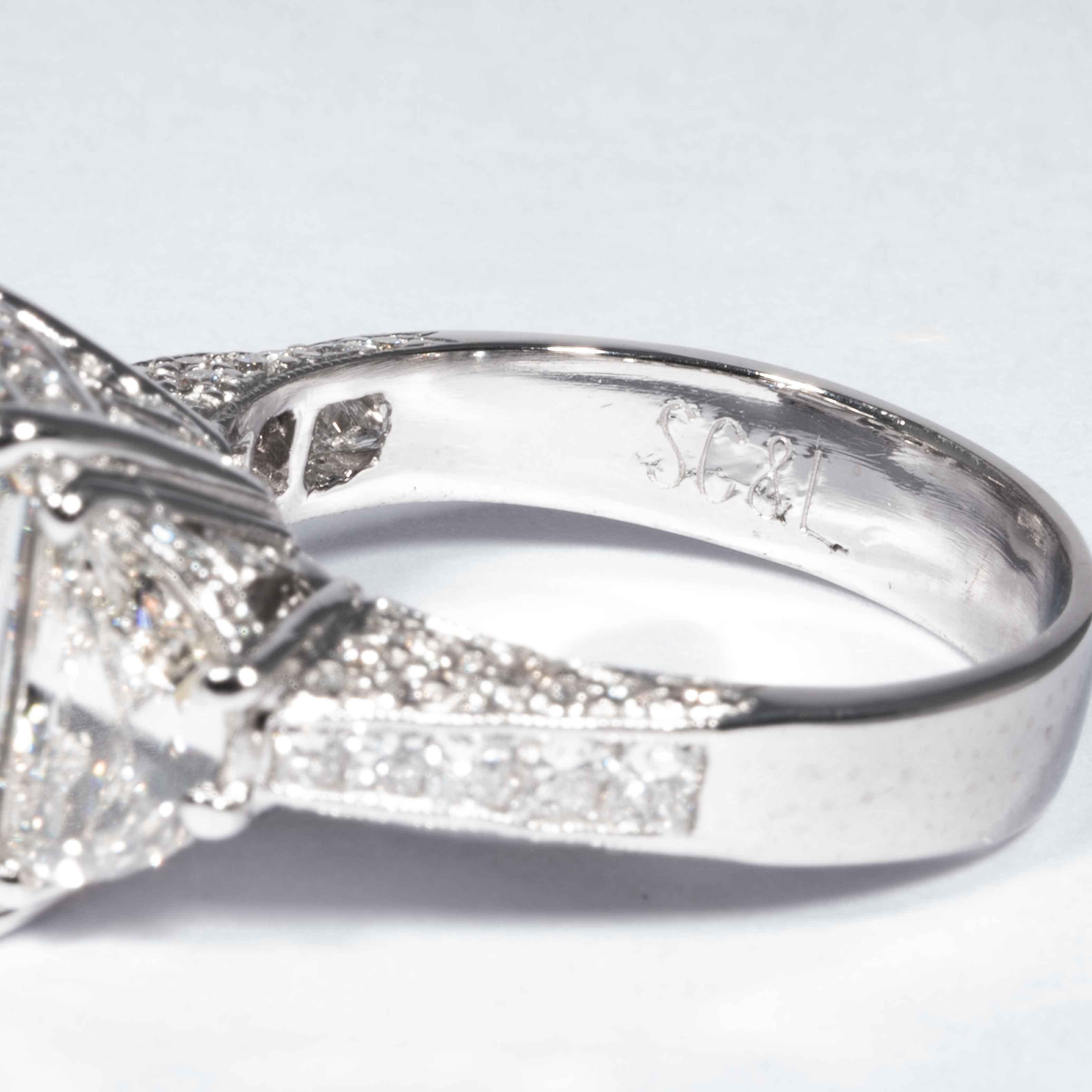 Shreve, Crump & Low GIA Certified 5.07 Carat I VS2 Radiant Cut Diamond Plat Ring For Sale 2