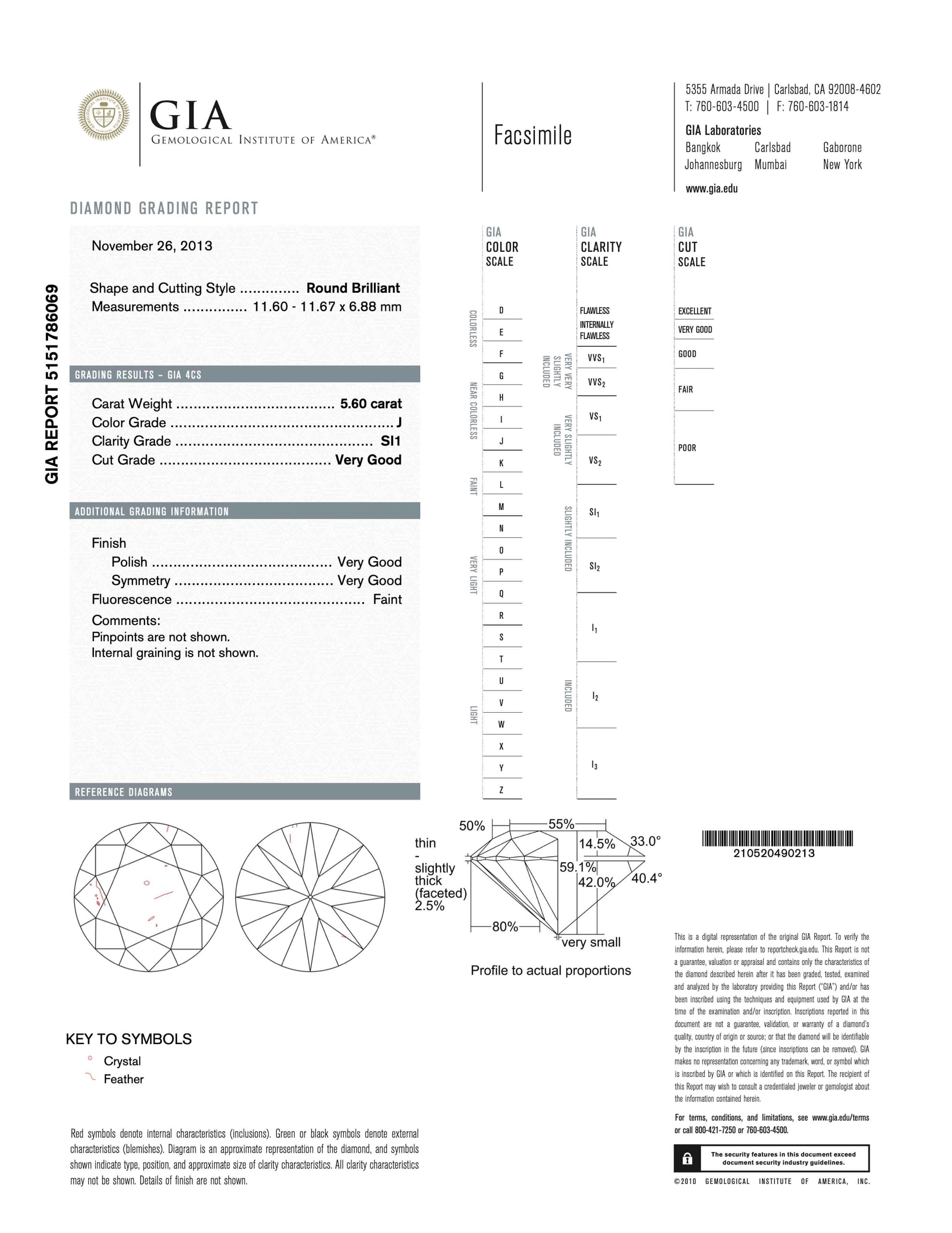 Shreve, Crump & Low, GIA-zertifizierter 5,60 Karat J SI1 runder Brillant-Diamantring im Angebot 4