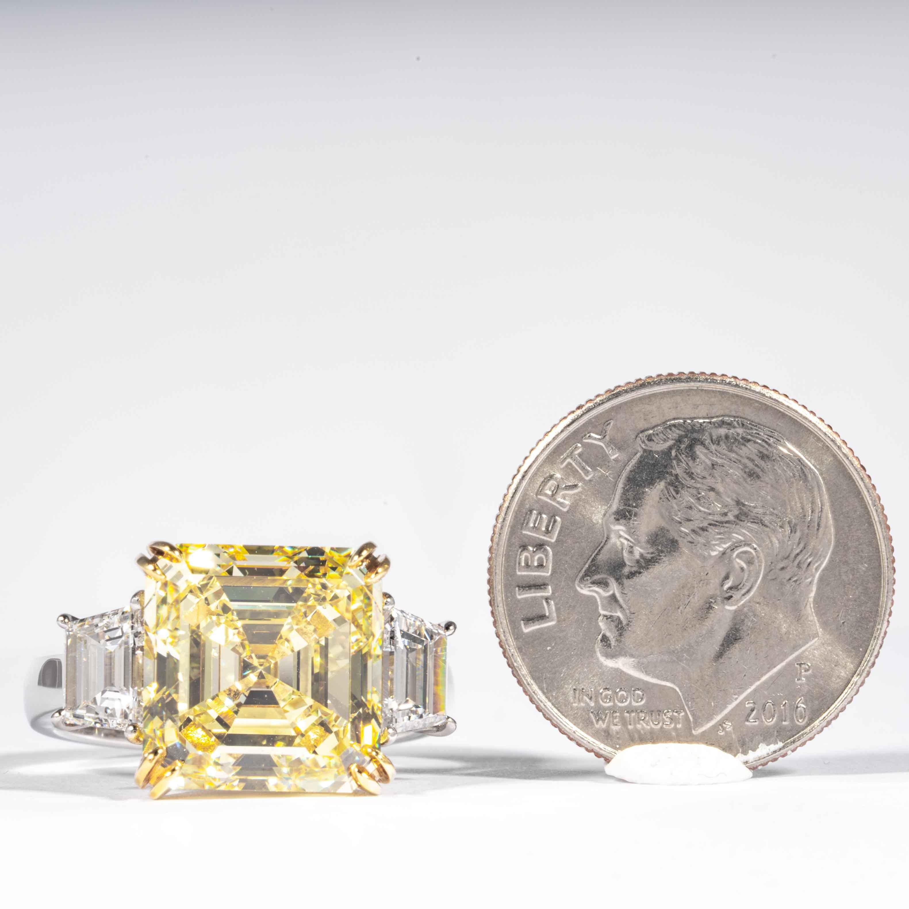 Shreve, Crump & Low GIA Certified 7.03 Ct Fancy Yellow Square Cut Diamond Ring For Sale 1