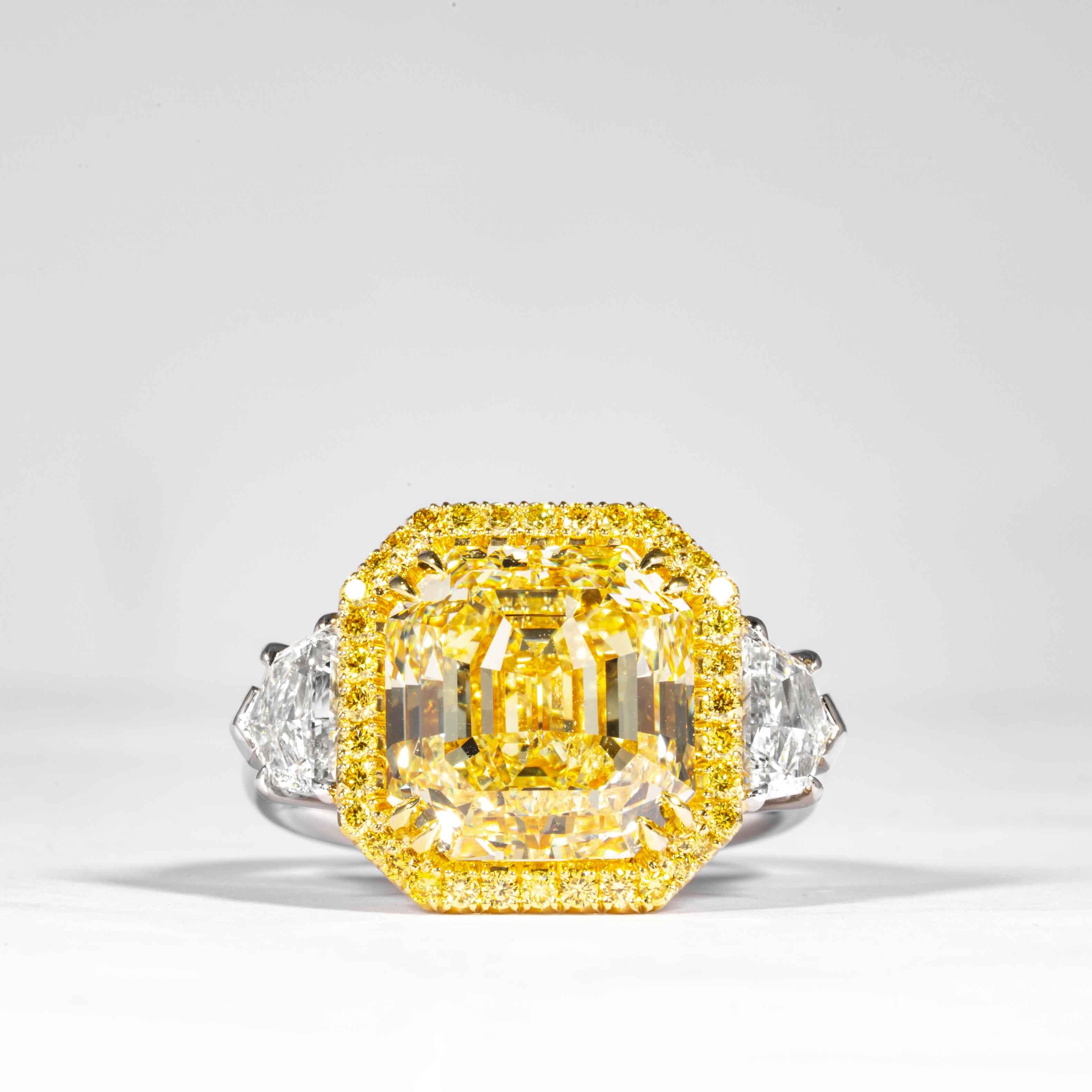 Asscher Cut Shreve, Crump & Low GIA Certified 8.02 Carat Fancy Yellow Asscher Diamond Ring For Sale