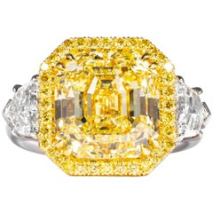 Shreve, Crump & Low GIA Certified 8.02 Carat Fancy Yellow Asscher Diamond Ring