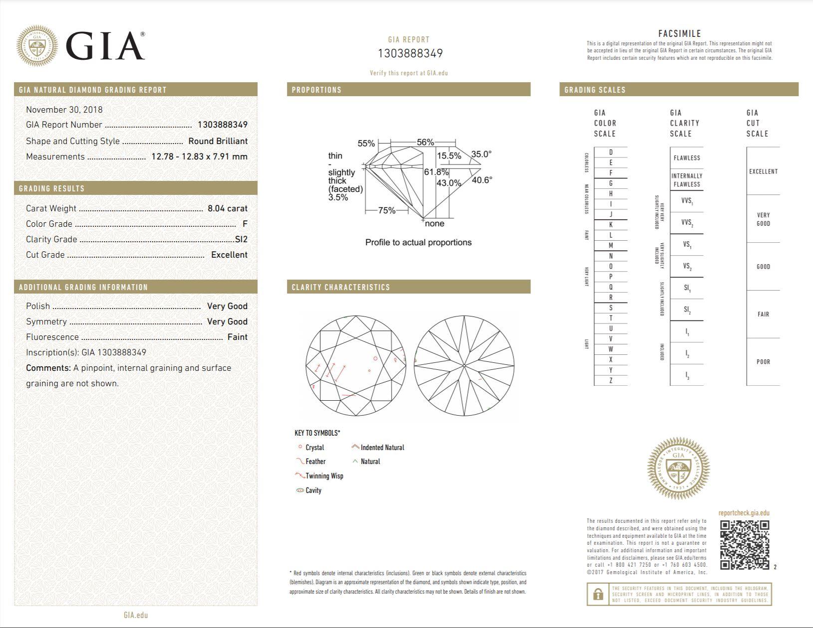 Shreve, Crump & Low GIA Certified 8.04 Carat F S12 Round Brilliant Diamond Ring For Sale 1