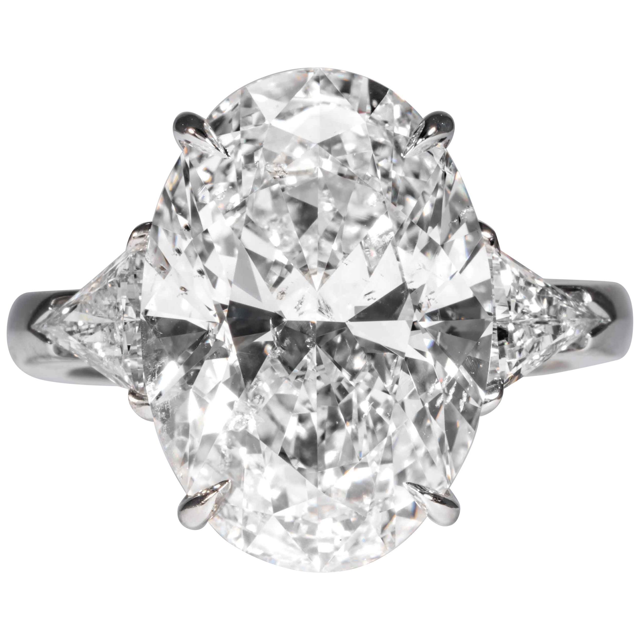 Shreve, Crump & Low GIA Certified 9.08 Carat F SI2 Oval Cut Diamond 3-Stone Ring