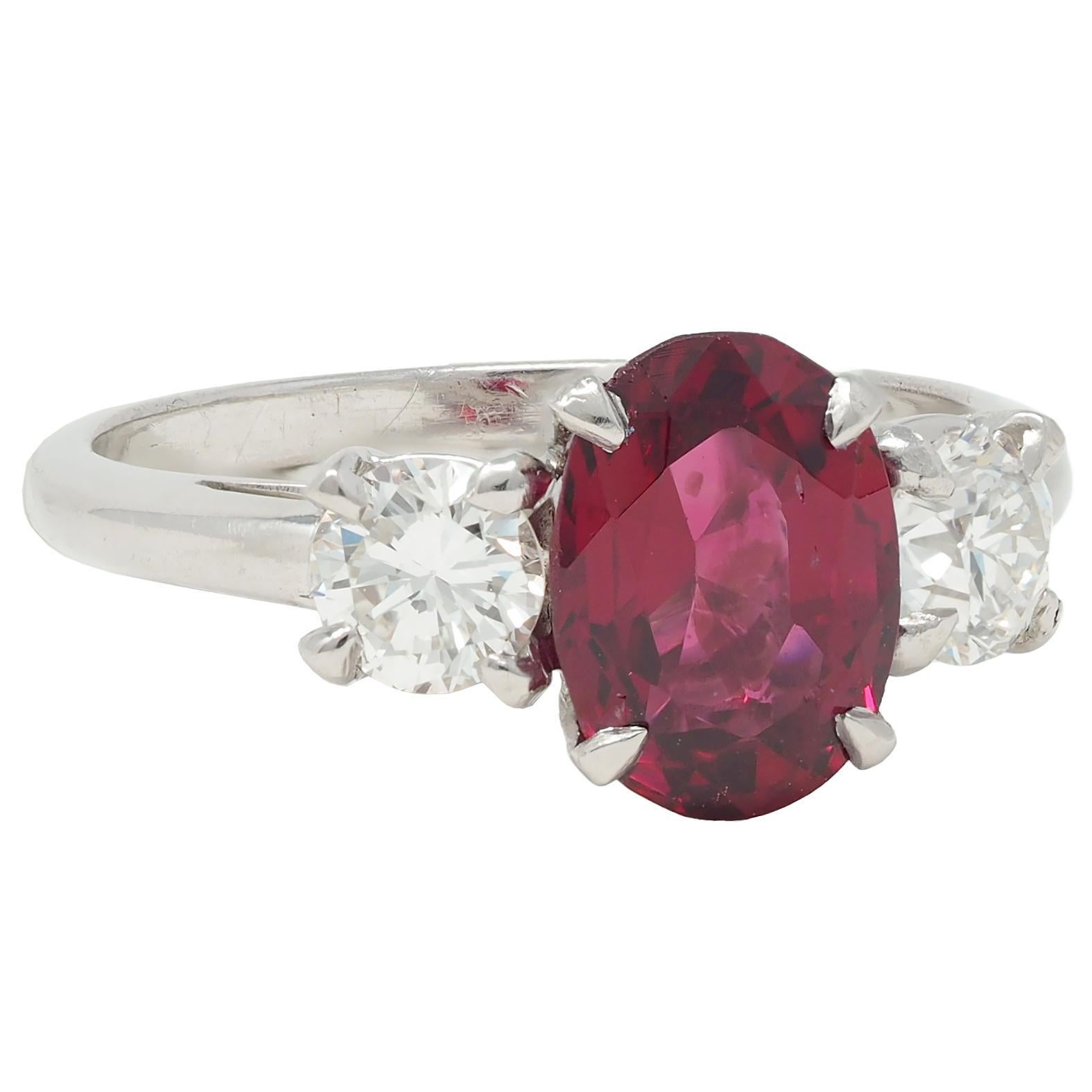 Oval Cut Shreve Crump & Low Mid-Century 1.89 CTW Spinel Diamond Platinum Vintage Ring