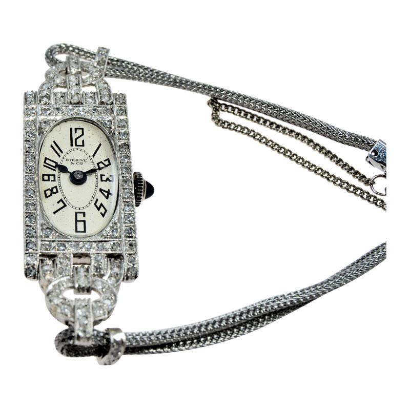 Shreve & Co. Ladies Platinum Art Deco Diamond Watch, circa 1930s For Sale 2