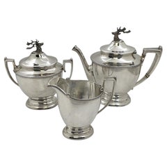 Shreve, Stanwood & Co. Sterling Silver 3-Piece Tea Set Circa 1860s with Stag