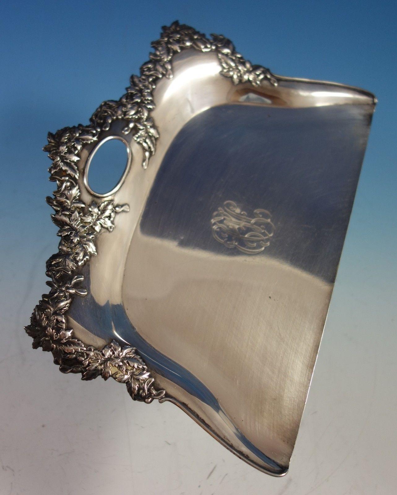 Shreve sterling silver crumb tray featuring maple leaves and maple seed pods. The piece has a vintage scrolly monogram (see photos). The tray measures 10 1/4 x 7 1/2 . It is in excellent condition. Absolutely beautiful! 

SKU#2095.
