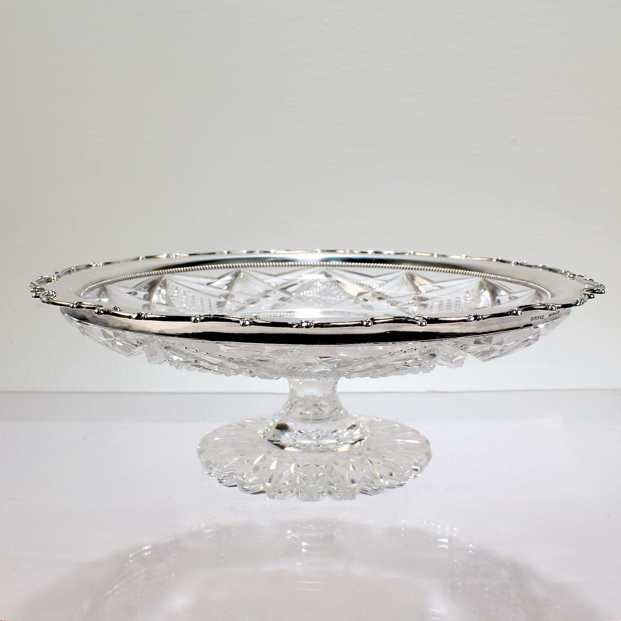 Gilded Age Shreve Sterling Silver Mounted American Brilliant Period Cut Glass Compote For Sale