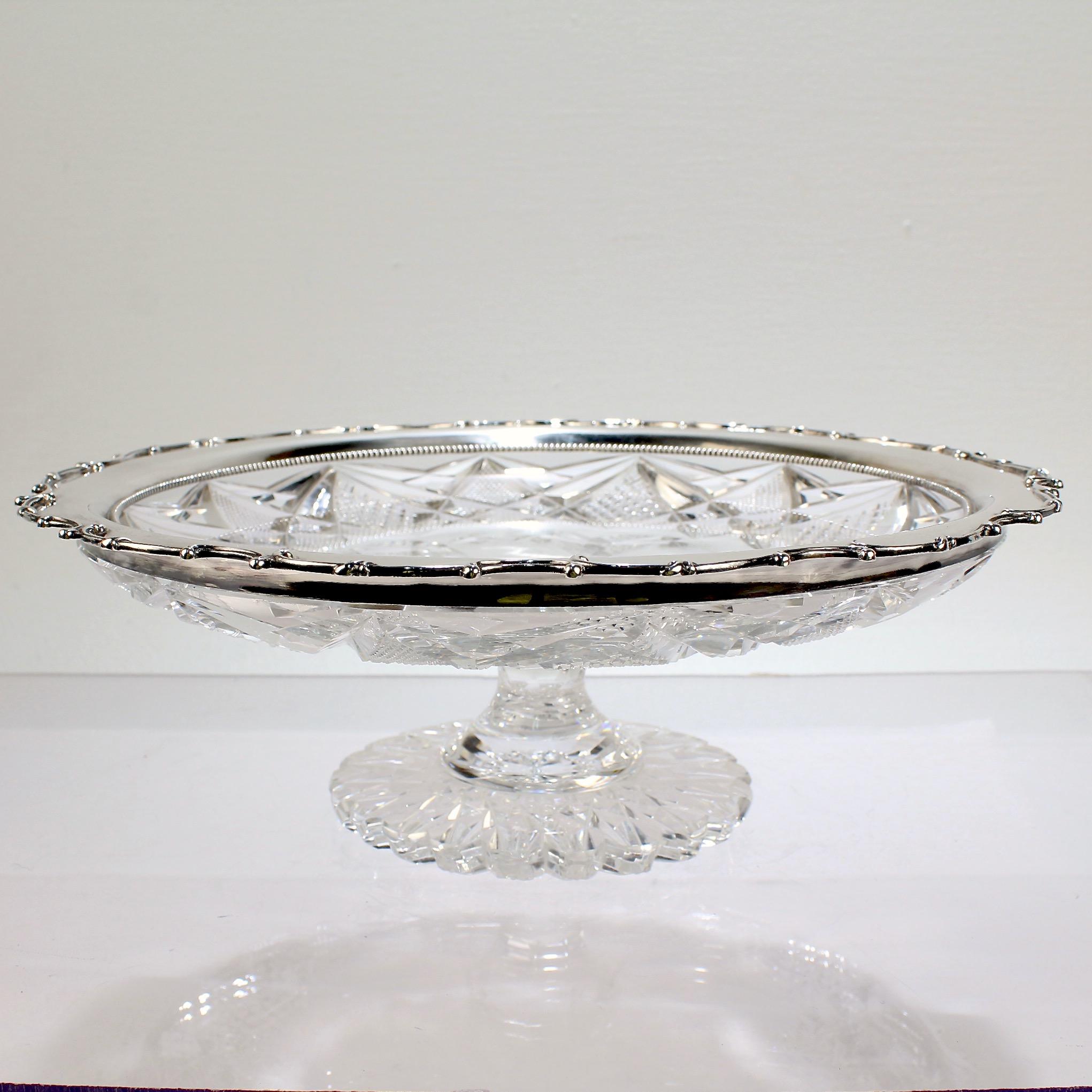 Shreve Sterling Silver Mounted American Brilliant Period Cut Glass Compote In Good Condition For Sale In Philadelphia, PA