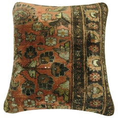 Shrimp Color Persian Sarouk Rug Pillow