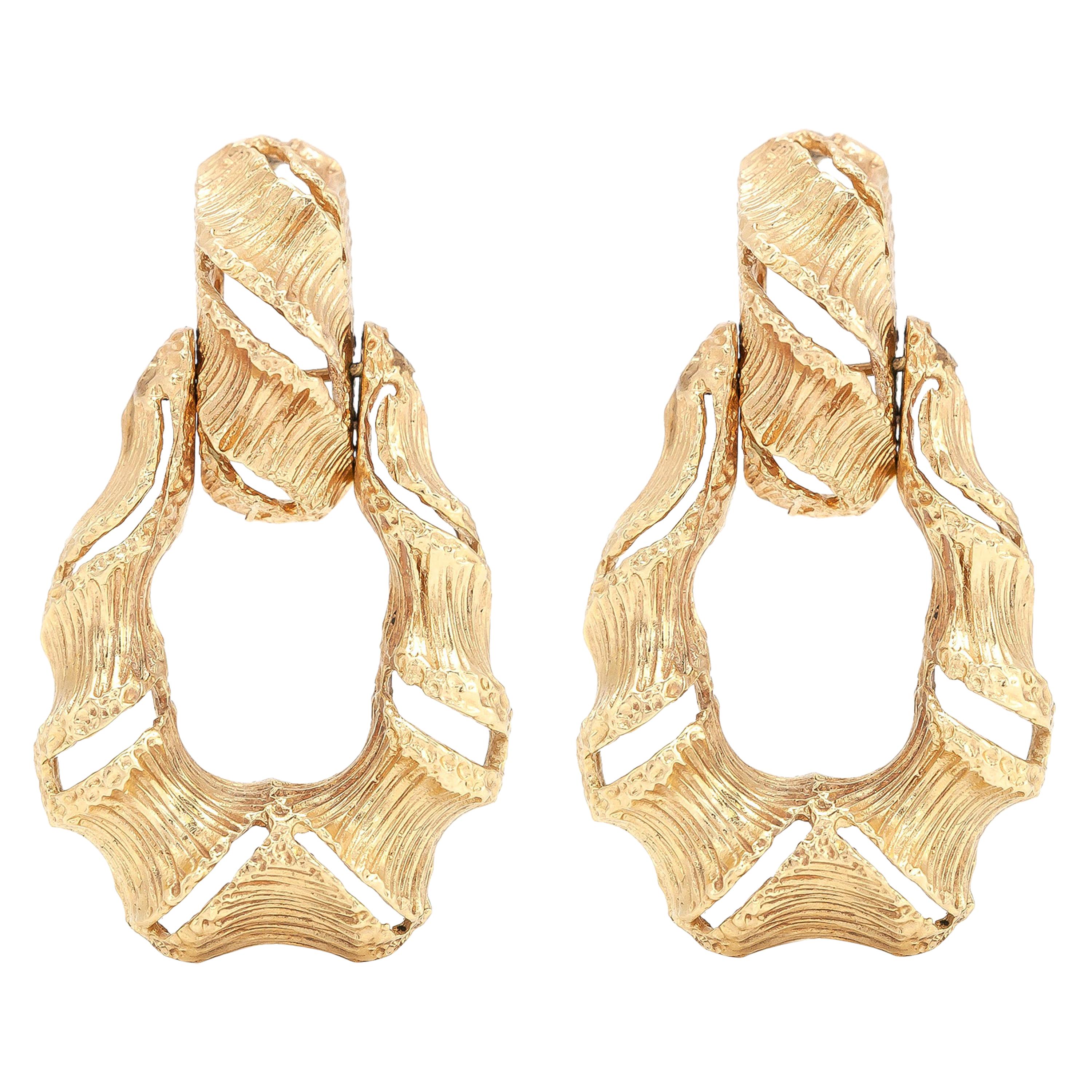 Shrimp Open Hoop 14 Karat Gold Earrings For Sale