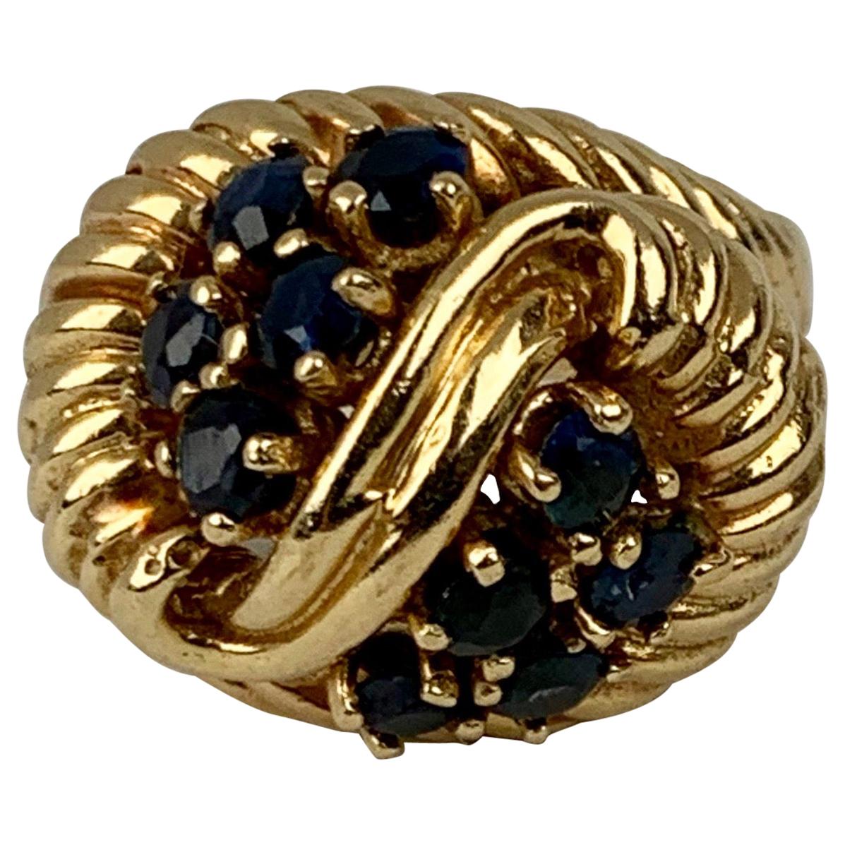 Contemporain  Bague en or de style crevette avec 10 saphirs ronds à facettes, 14 carats (environ) en vente