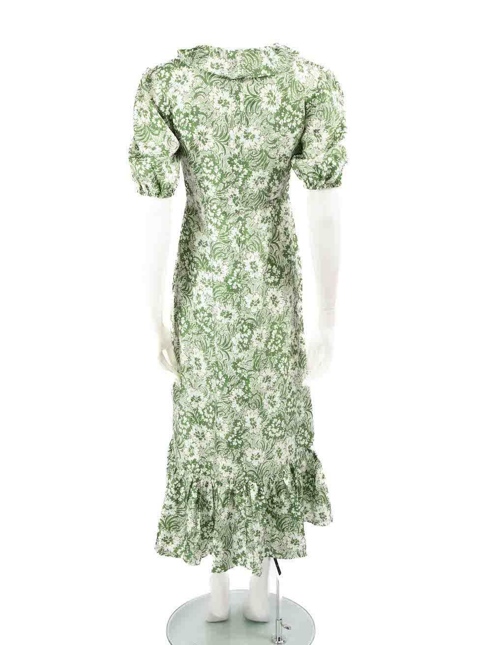 Shrimps Green Silk Floral Midi Dress Size S In Good Condition For Sale In London, GB