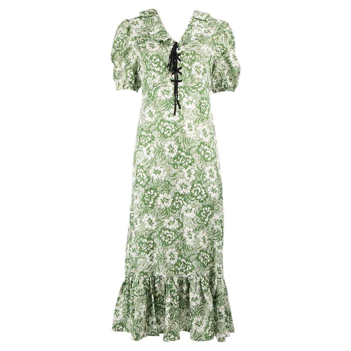 Shrimps Green Silk Floral Midi Dress Size S