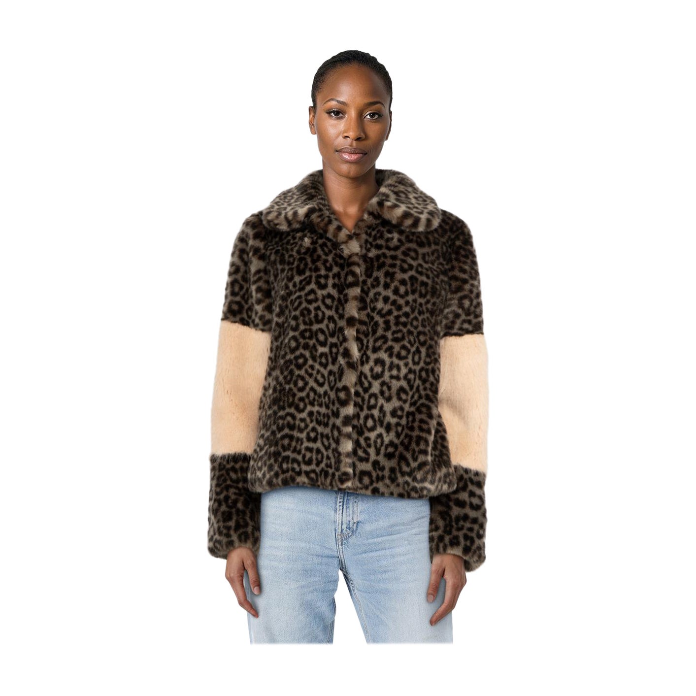 Shrimps Leopard Pattern Faux Fur Jacket Size M For Sale
