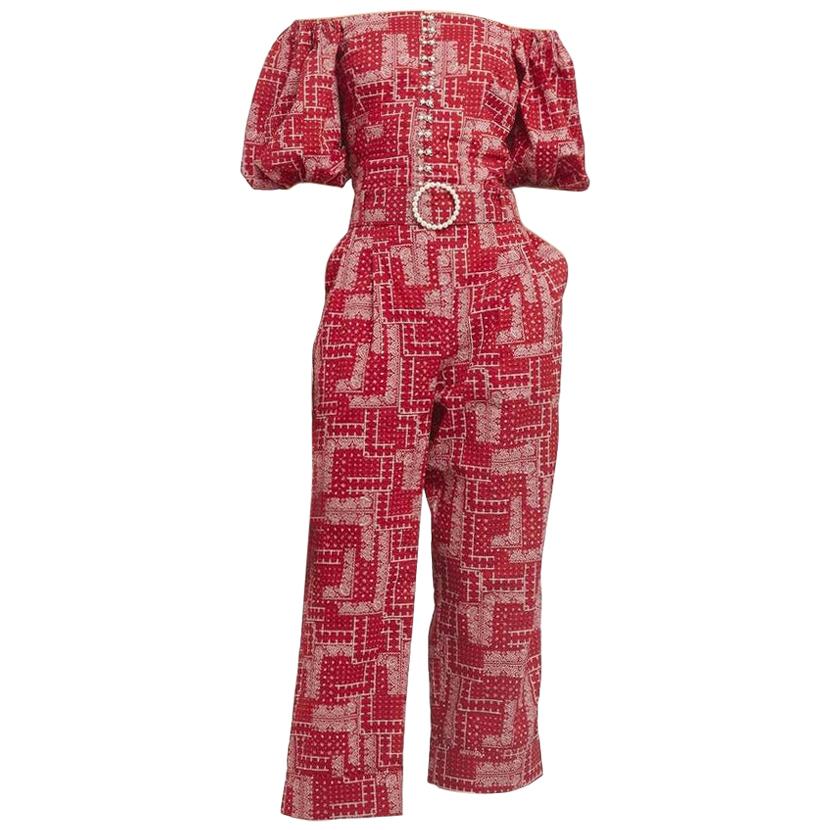  Shrimps Red Paisley Cotton Top & Trouser with Pearls  - Size US 4 For Sale