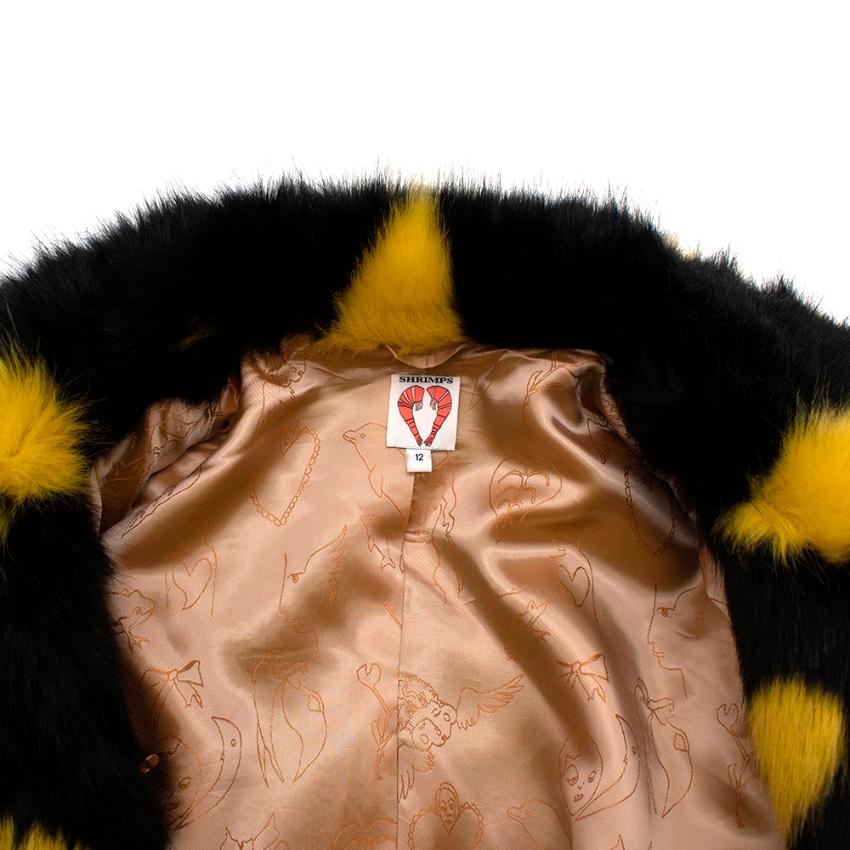 Shrimps Yellow & Black Heart Faux Fur Coat - Size US 8 In New Condition In London, GB