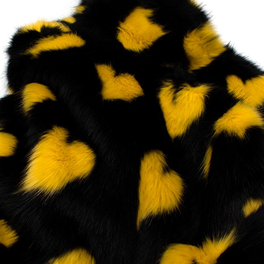 Shrimps Yellow & Black Heart Faux Fur Coat - Size US 8 2