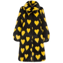 Shrimps Yellow & Black Heart Faux Fur Coat - Size US 8