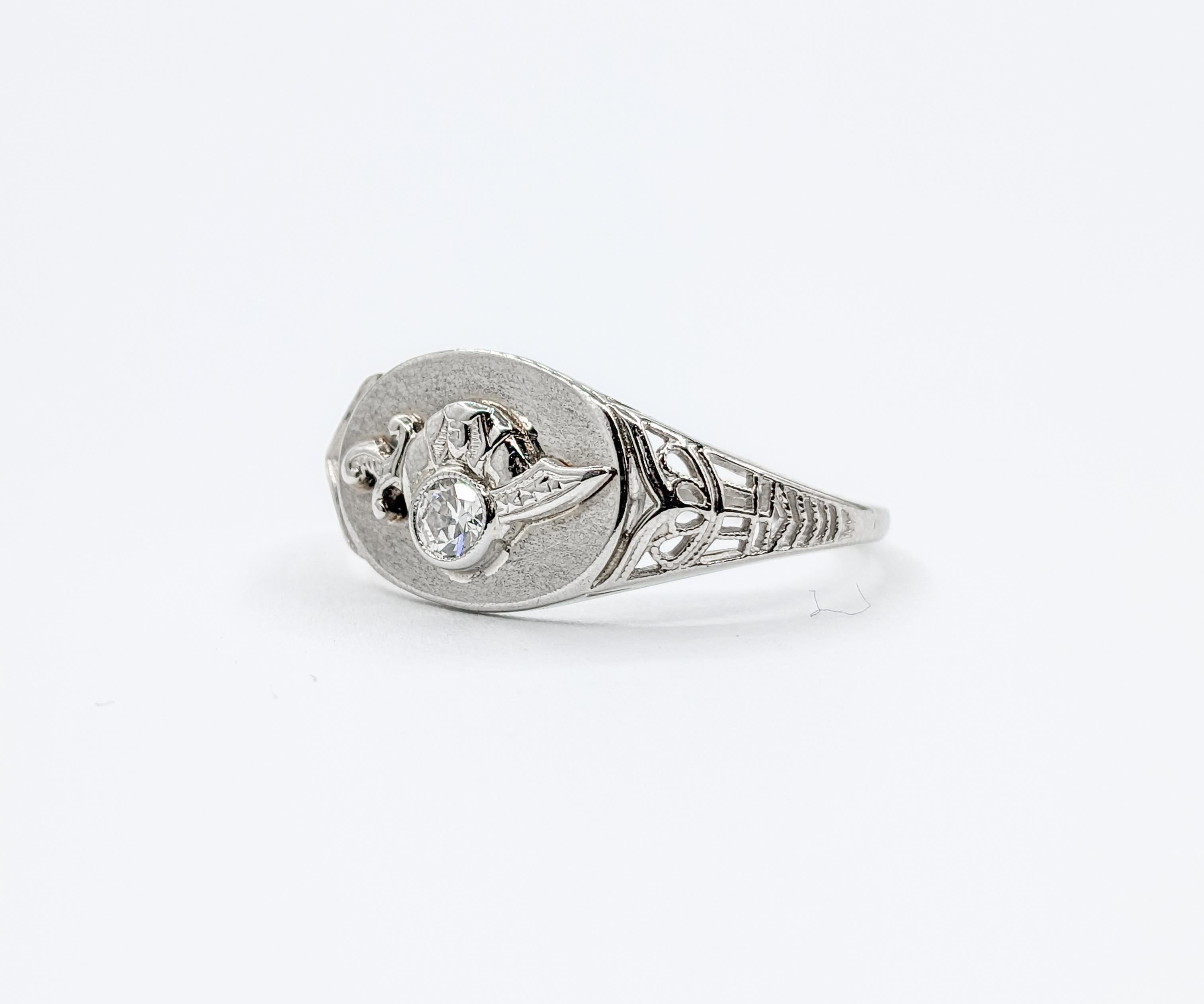 Shriner Diamond Filigree Ring in White Gold For Sale 1