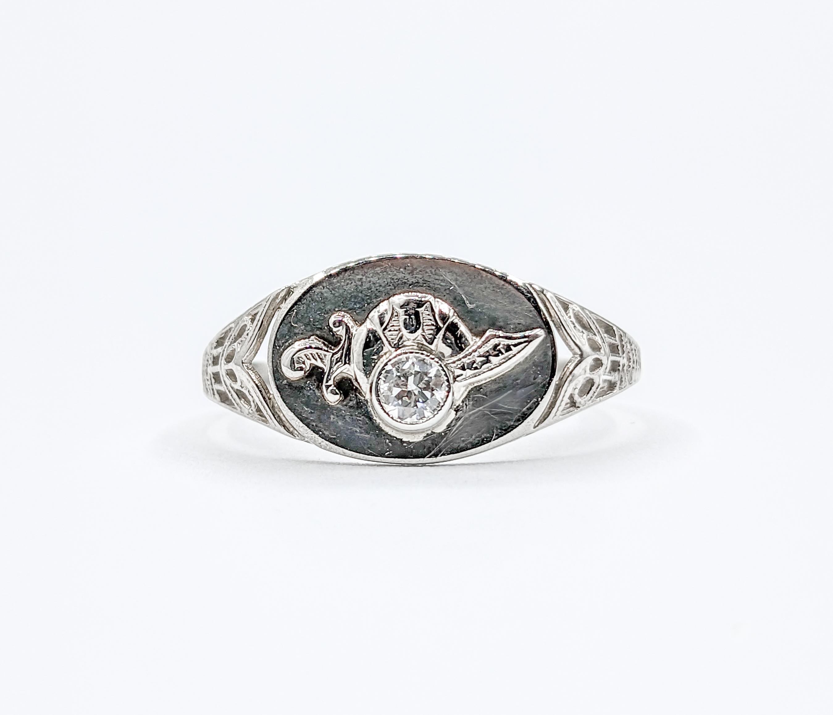 Shriner Diamond Filigree Ring in White Gold For Sale 3