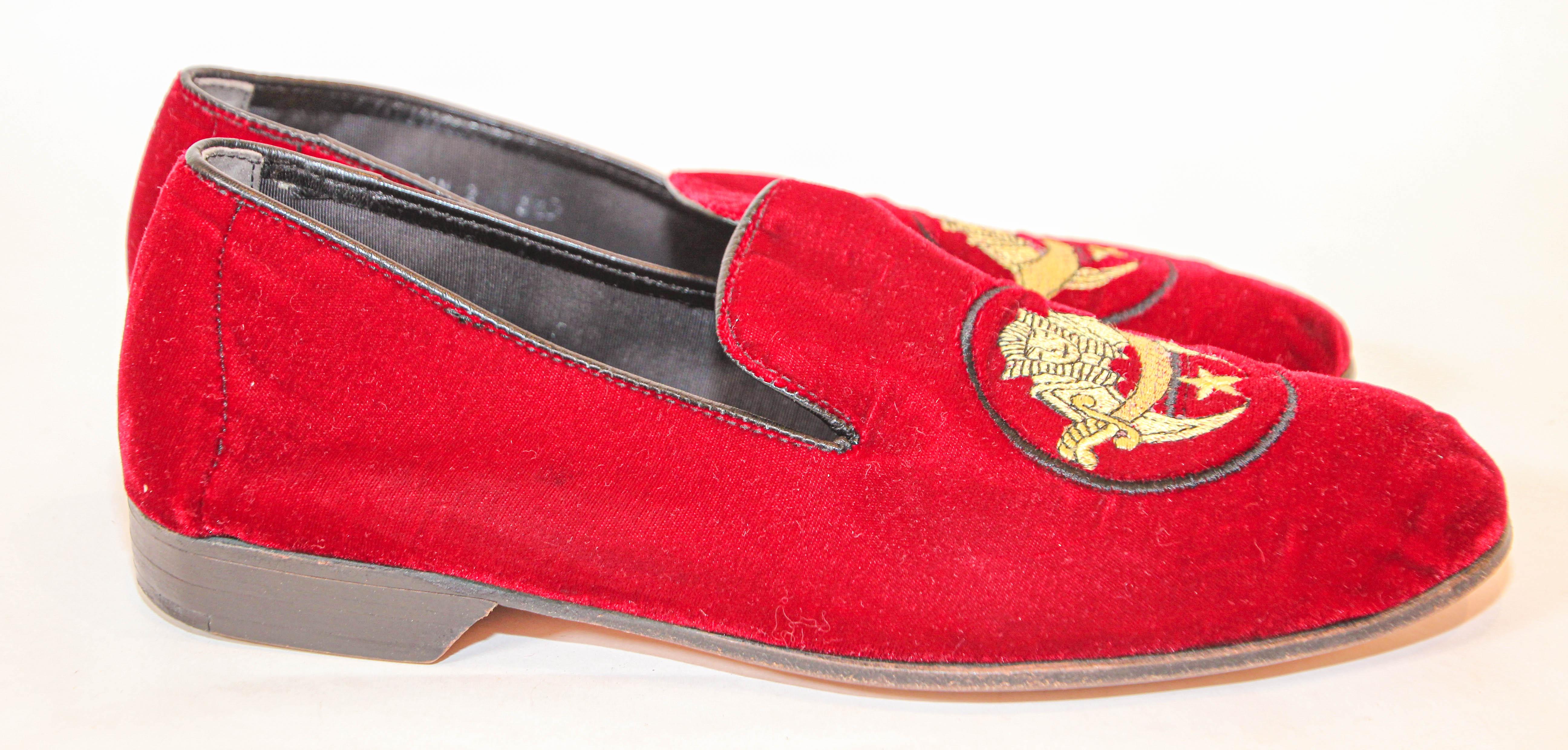 Shriner Red Velvet Shoes Embroidery Loafers Slip On Size 8.5 For Sale 3