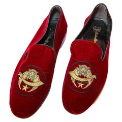 Shriner Red Velvet Shoes Embroidery Loafers Slip On Size 8.5