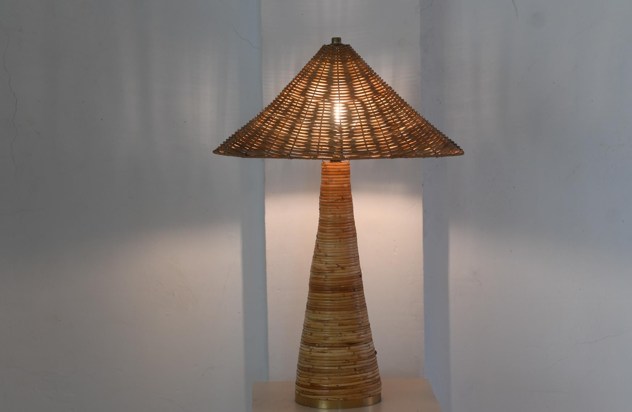 Mid-Century Modern Rattan Table Lamp Wicker Shade For Sale