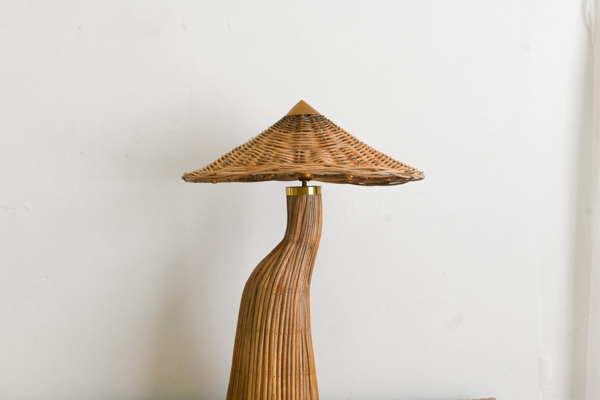 Philippine Shroom Rattan Pencil Reed Table Lamp Mid Century Modern For Sale