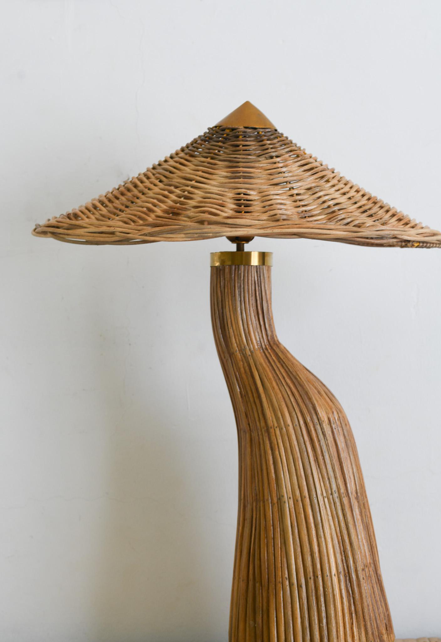 Shroom Rattan Pencil Reed Table Lamp Mid Century Modern In New Condition For Sale In Oxford, GB