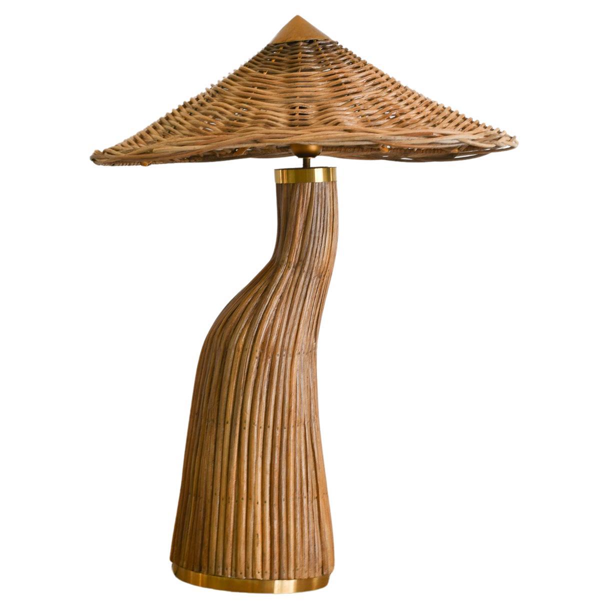 Shroom Rattan Pencil Reed Table Lamp Mid Century Modern For Sale
