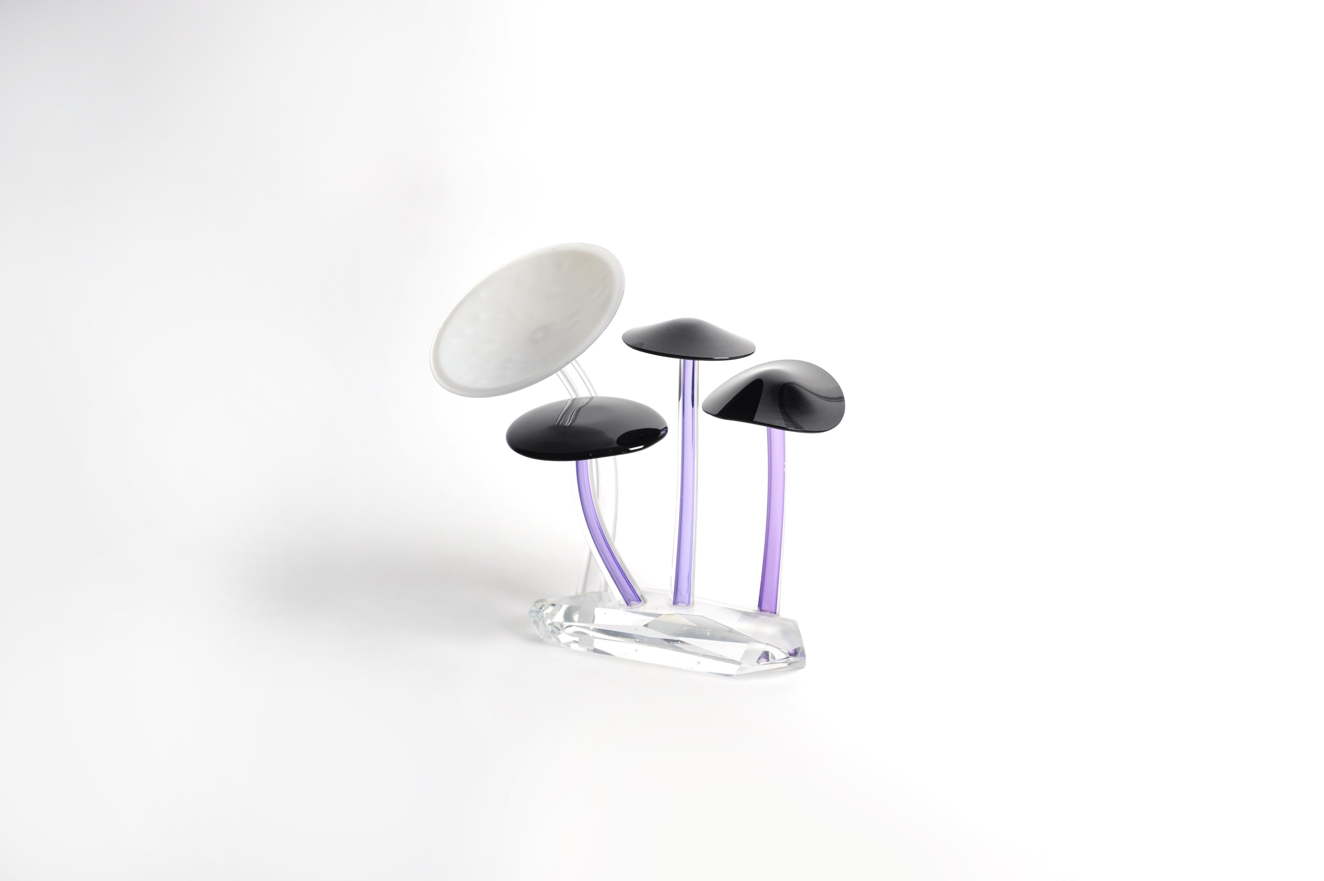 Contemporary Shroomz Blown Glass Sculpture Purple and White For Sale