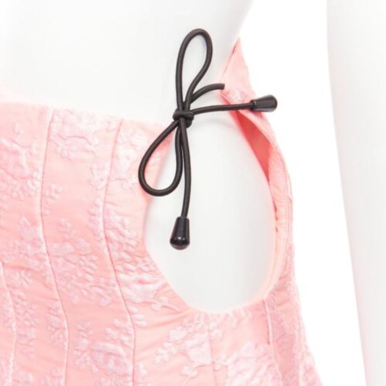 Orange SHU SHU TONG light pink cloque bungee cord cut out waist flared skirt UK6 XS For Sale